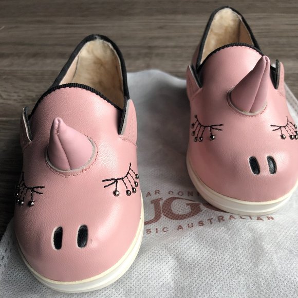 Childs LEATHER EVERUGG Pink Unicorn Shoes with Horn and eyelashes - Picture 6 of 10